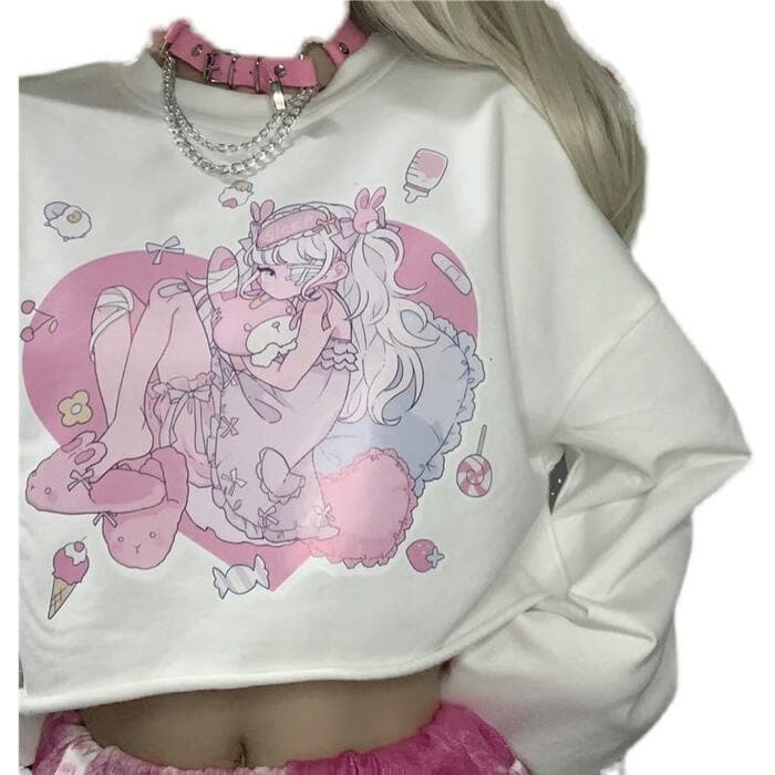 地雷系ファッション 夢かわイラスト入り長袖Tシャツ