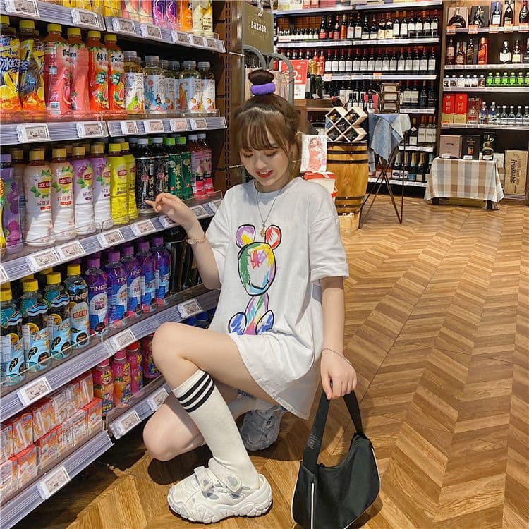 地雷系ファッション かわいいクマのイラスト 半袖Tシャツ