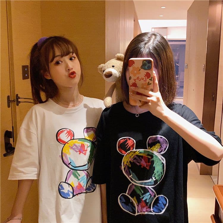 地雷系ファッション かわいいクマのイラスト 半袖Tシャツ