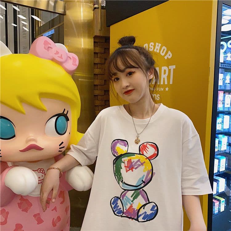 地雷系ファッション かわいいクマのイラスト 半袖Tシャツ