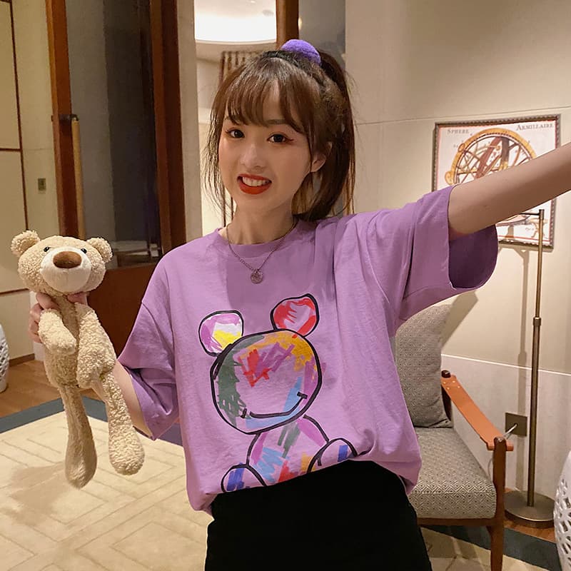 地雷系ファッション かわいいクマのイラスト 半袖Tシャツ