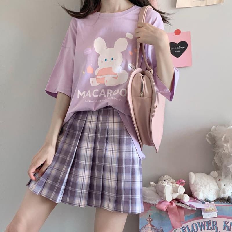 地雷系ファッション マカロンうさぎイラストTシャツ
