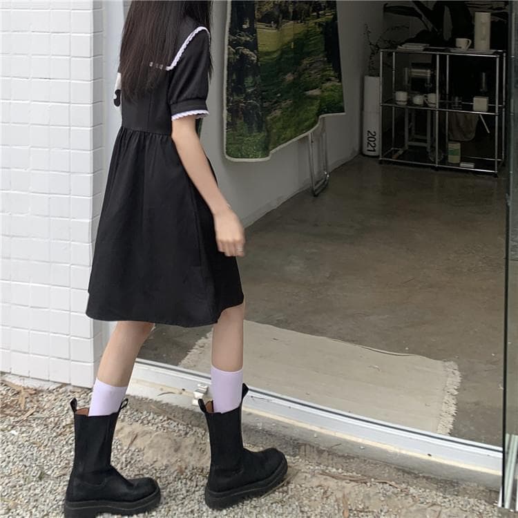 地雷系ファッション 学生風半袖ワンピース
