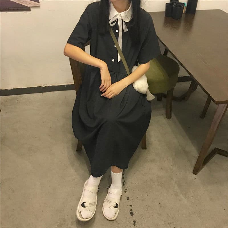 地雷系ファッション 夏用 薄手 学生風ワンピース