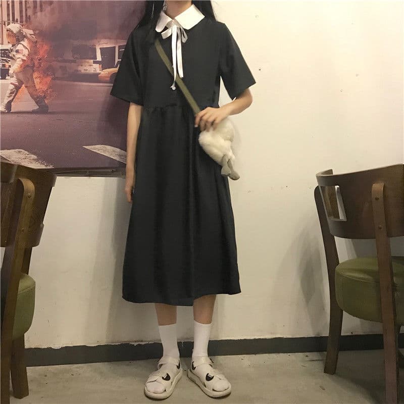 地雷系ファッション 夏用 薄手 学生風ワンピース