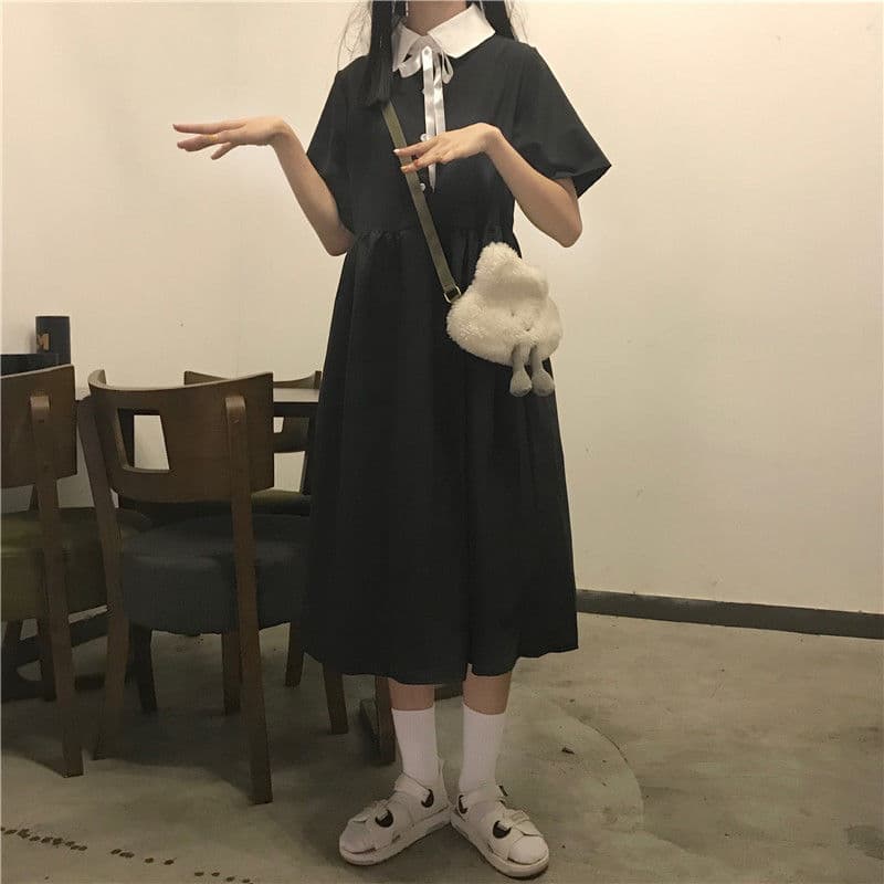 地雷系ファッション 夏用 薄手 学生風ワンピース