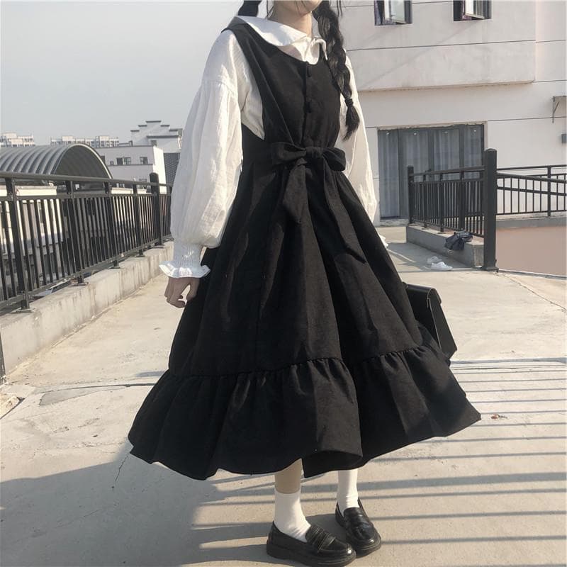 地雷系ファッション レイヤードガーリーワンピース&ブラウス