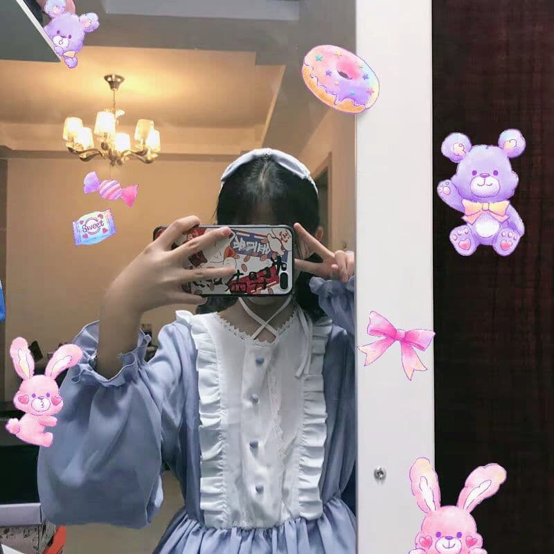 地雷系ファッション レースとフリルのロリータ風ワンピース