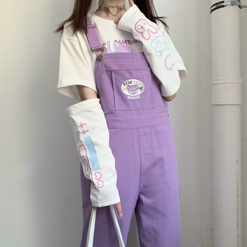 地雷系ファッション ショルダーオフキャラクターTシャツ