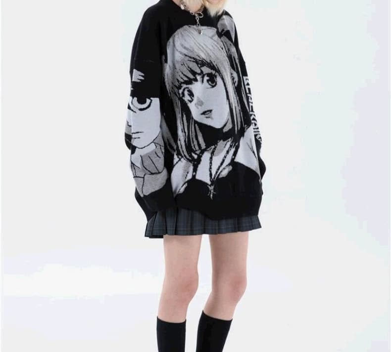 地雷系ファッション アニメプリントのルーズ長袖ニットTシャツ