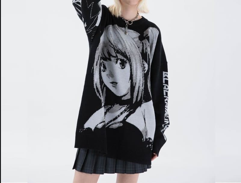 地雷系ファッション アニメプリントのルーズ長袖ニットTシャツ