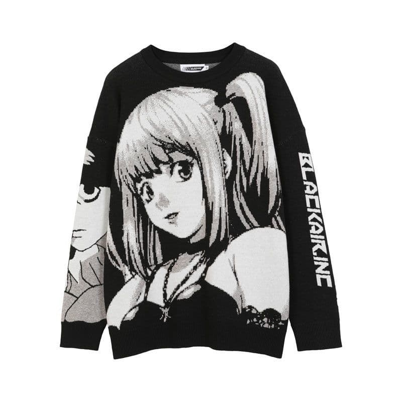 地雷系ファッション アニメプリントのルーズ長袖ニットTシャツ