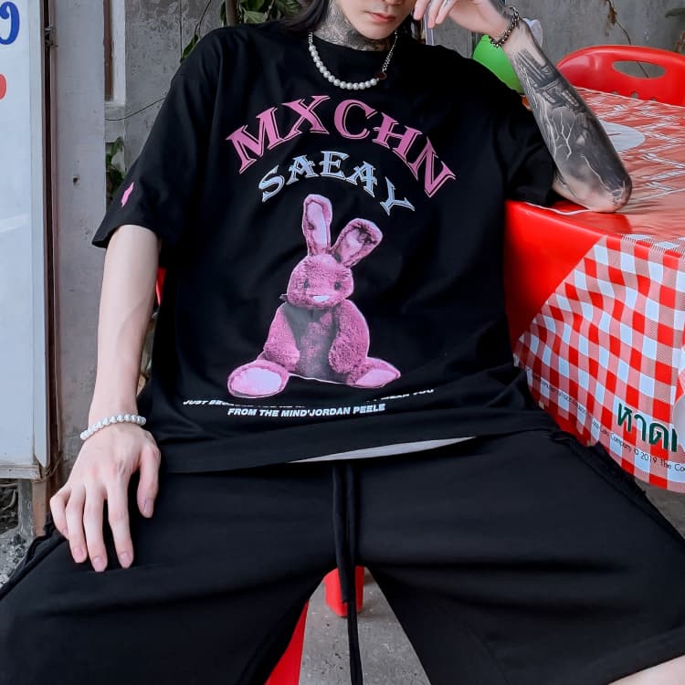 地雷系ファッション うさぎ オーバーサイズ半袖Tシャツ