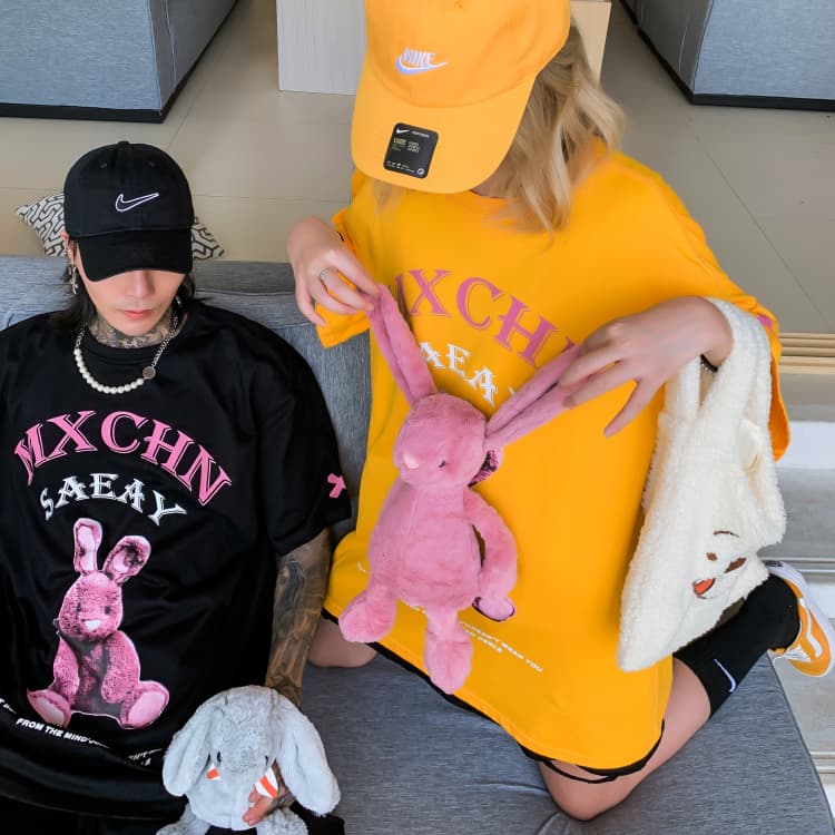 地雷系ファッション うさぎ オーバーサイズ半袖Tシャツ