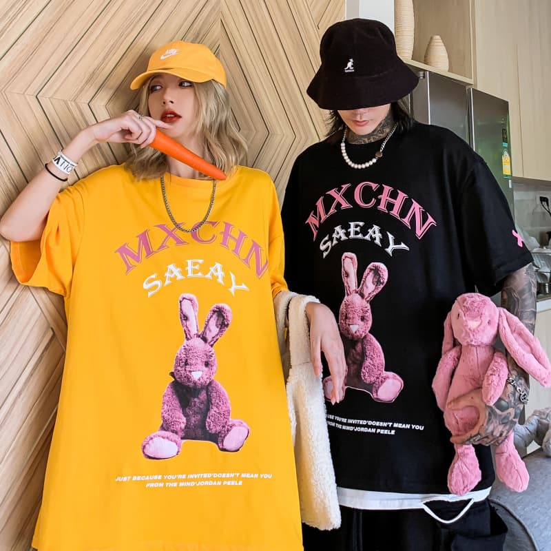 地雷系ファッション うさぎ オーバーサイズ半袖Tシャツ