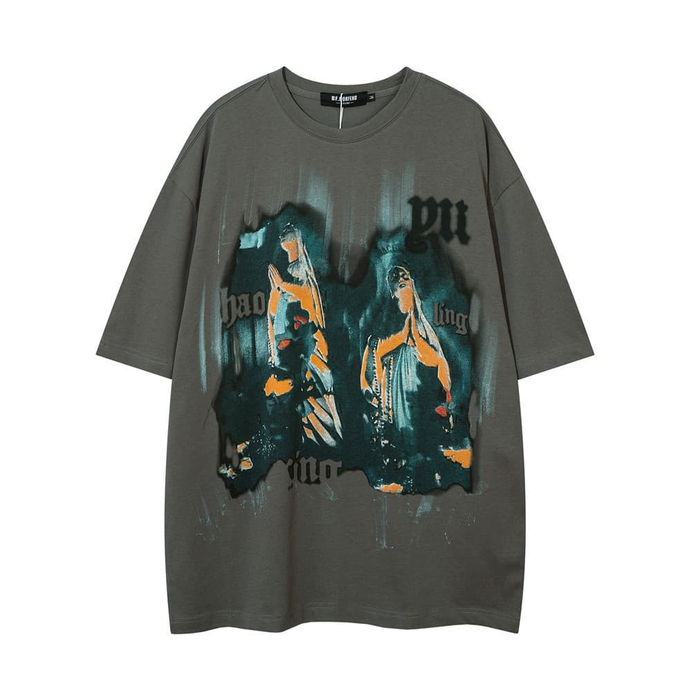 地雷系ファッション ストリート風クルーネック半袖Tシャツ