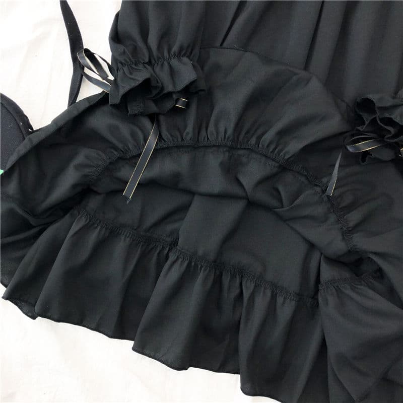 地雷系ファッション ロリータミドル丈フリルスカートワンピース