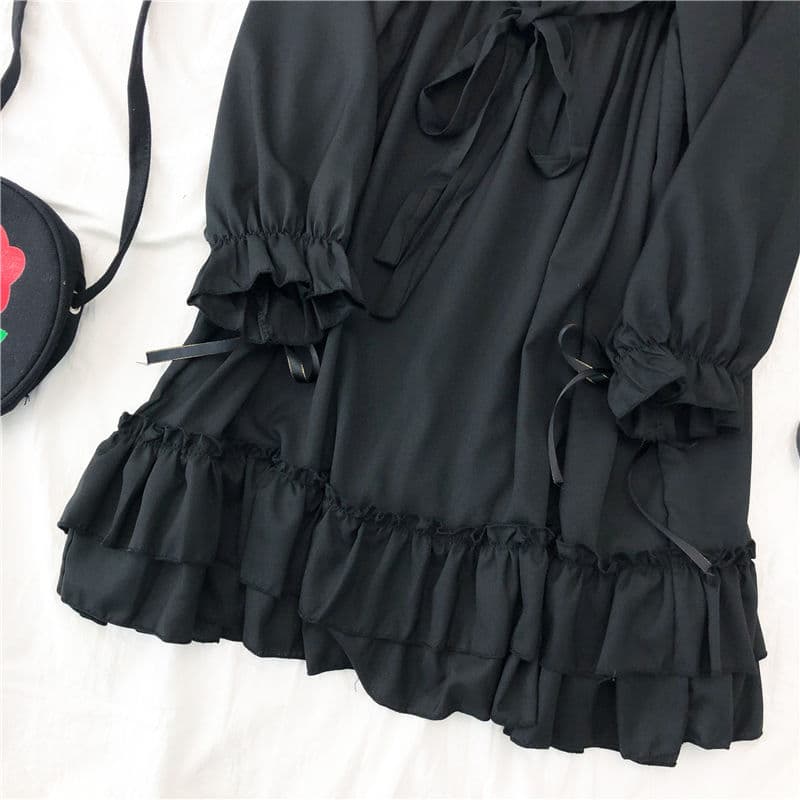 地雷系ファッション ロリータミドル丈フリルスカートワンピース