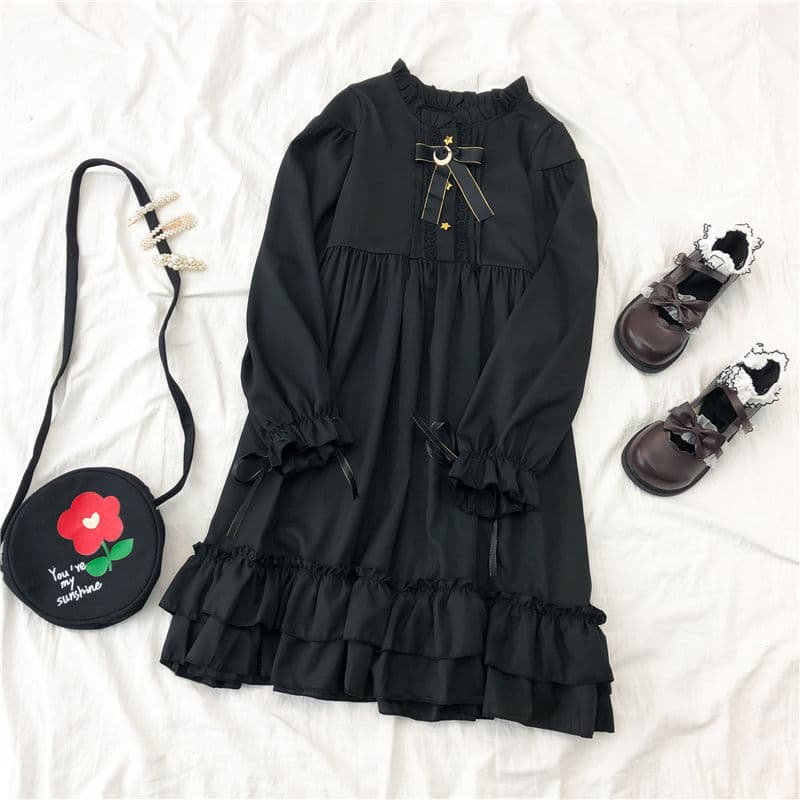 地雷系ファッション ロリータミドル丈フリルスカートワンピース