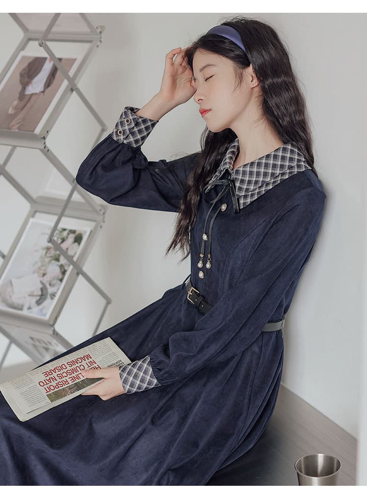 地雷系ファッション チェック柄 上品ワンピース