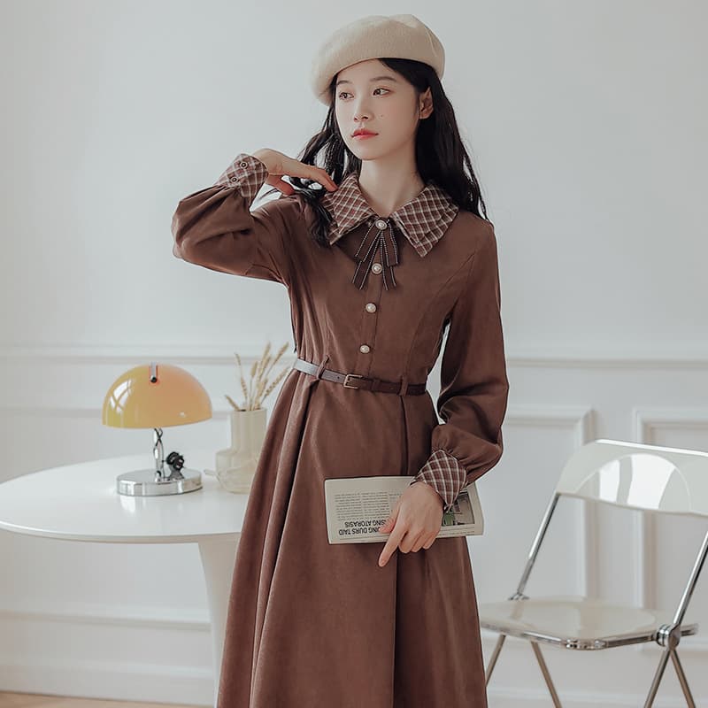 地雷系ファッション チェック柄 上品ワンピース