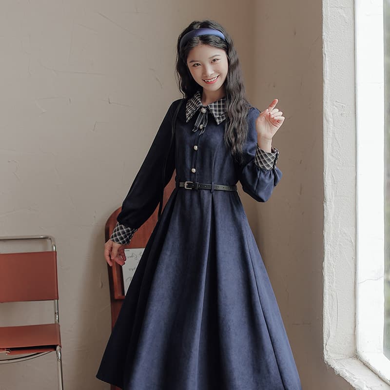 地雷系ファッション チェック柄 上品ワンピース