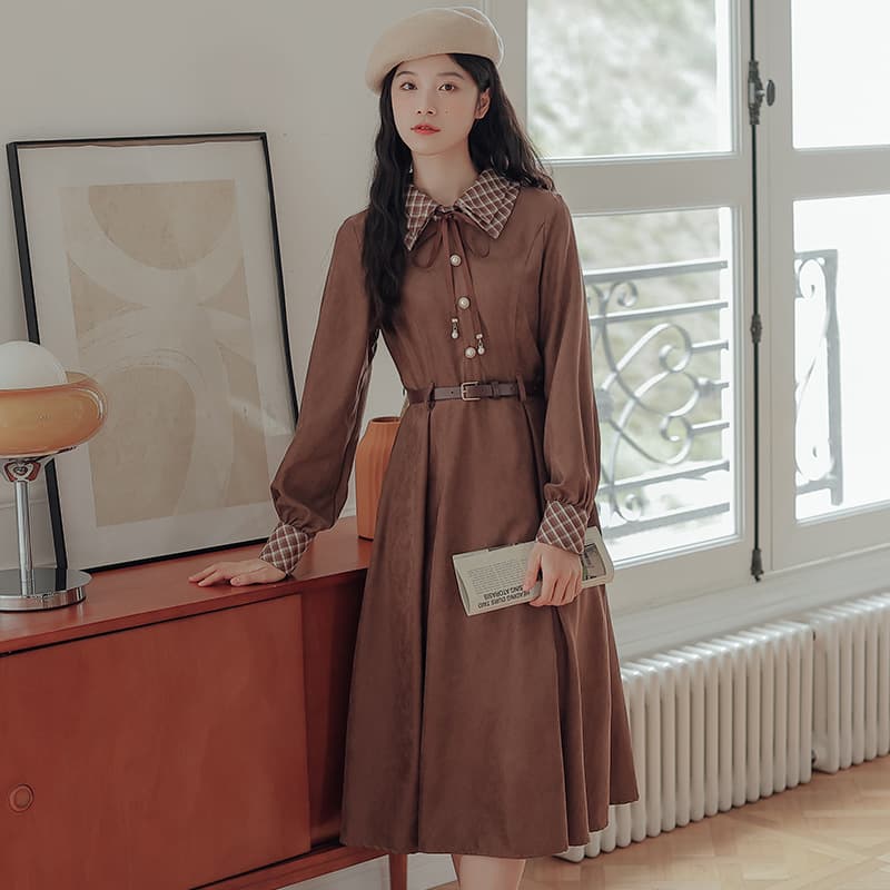 地雷系ファッション チェック柄 上品ワンピース