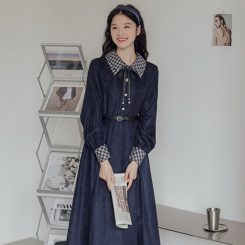 地雷系ファッション チェック柄 上品ワンピース