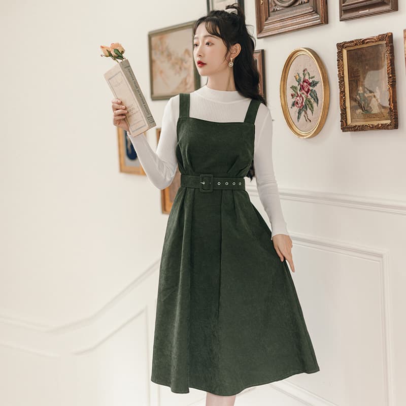 地雷系ファッション スリムウエストストラップワンピース