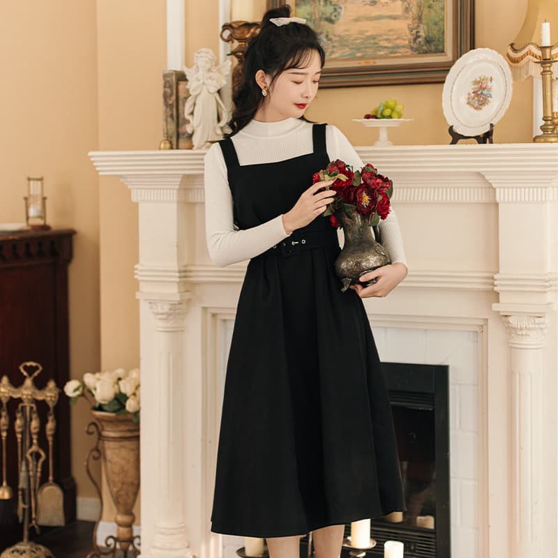 地雷系ファッション スリムウエストストラップワンピース