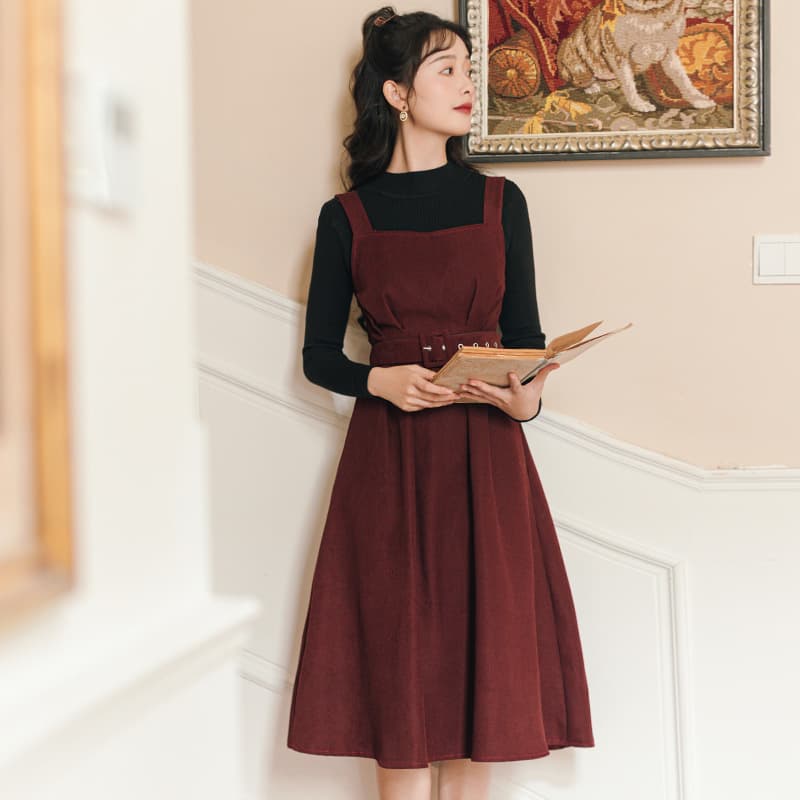 地雷系ファッション スリムウエストストラップワンピース